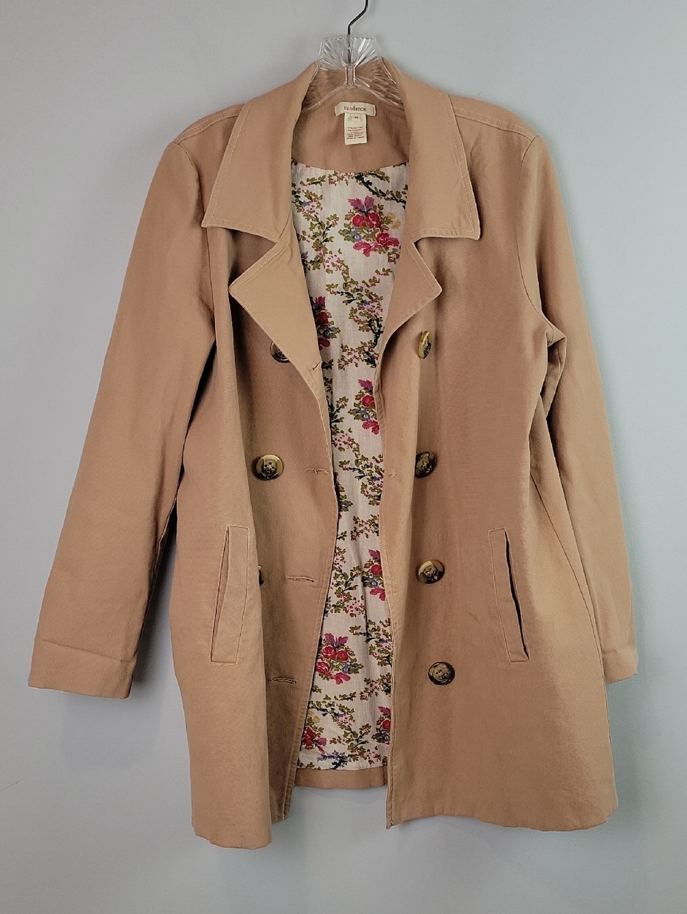 Sundance beige tan cotton double breasted coat Medium